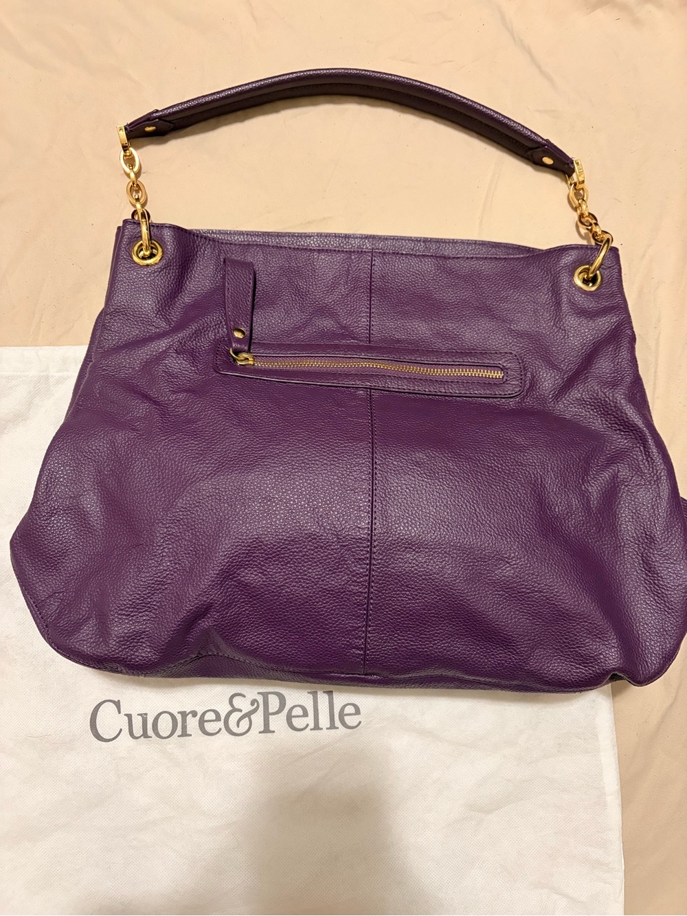 Cuore & Pelle Sophia Purple Pebbled Leather Hobo Shoulder Bag + Dust Bag